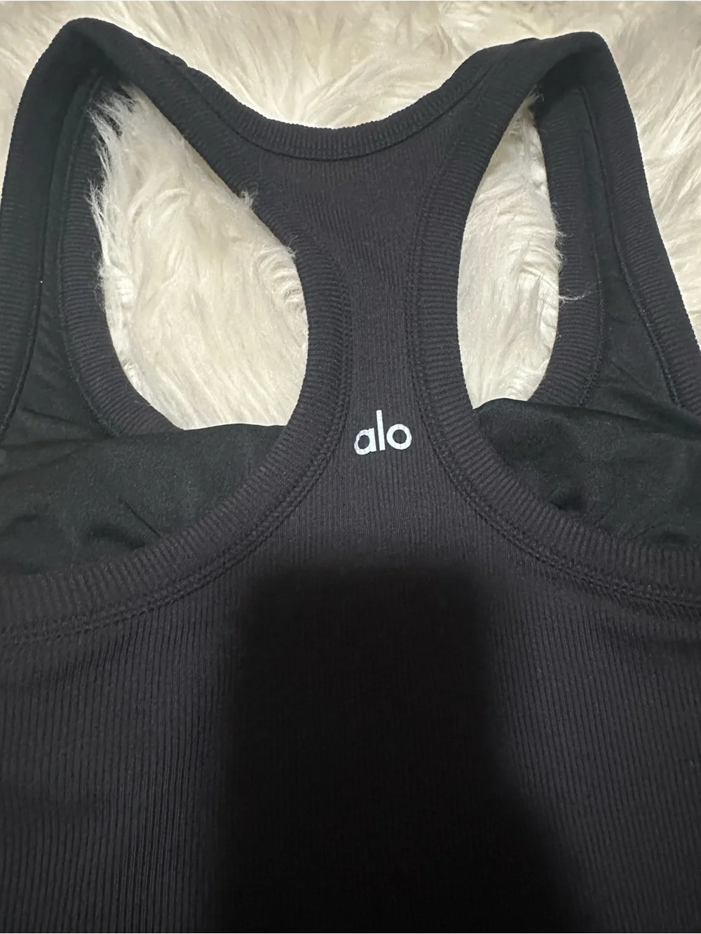 ALO Yoga Black ribbed Racerback Tank with Shelf Bra no padding